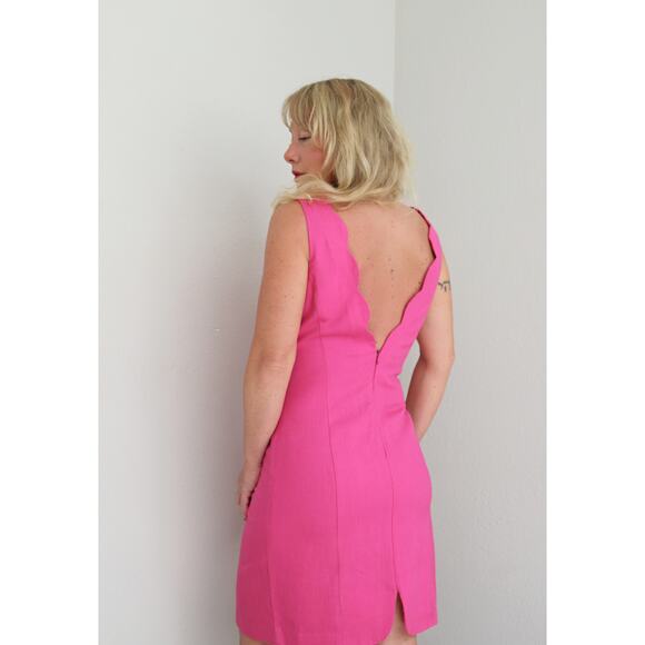 1990's Vintage Moda Int'l Scalloped Linen Cocktail Dress Women's MD 8 10 Sheath - Picture 5 of 10